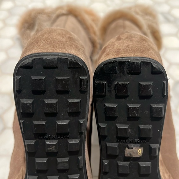 Stuart Weitzman Troll Brown Suede Fur Trim Platform Wedge Aprés Leather Boots - Picture 9 of 17